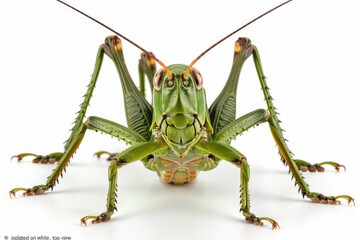 Canvas Print - A close-up shot of a grasshopper on a white background