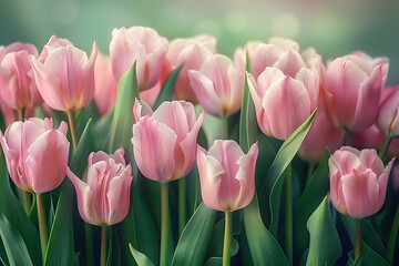 Wall Mural - beautiful border of pink tulips flowers isolated