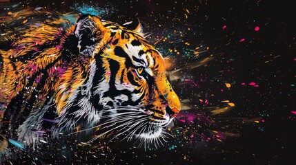 Wall Mural - Tiger in a Colorful Splash of Paint