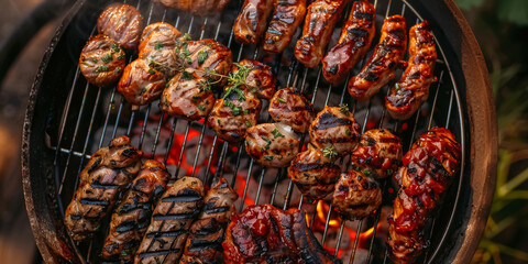 A BBQ food party featuring summer grilling of meat in the afternoon, creating a festive and enjoyable weekend gathering