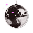 © LanaSham - Disco ball halftone collage element. Vector Silver disco ball on a transparent background. Abstract dotted torn out paper party globe.