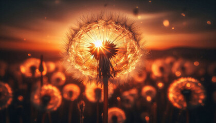 Wall Mural - A dandelion at sunset - Concept for freedom to wish