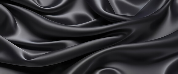 Wall Mural - Black silk background with dark luxurious fabric draped texture folds in waves of flowing soft pattern, abstract satin or velvet cloth in luxury material design. ai