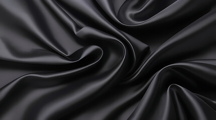 Wall Mural - Black silk background with dark luxurious fabric draped texture folds in waves of flowing soft pattern, abstract satin or velvet cloth in luxury material design. ai