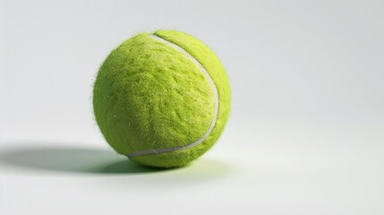 A close up of a tennis ball on a white surface, ideal for use in sports or fitness related contexts