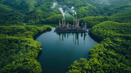 Wall Mural - Industrial Complex Surrounded by Lush Green Foliage