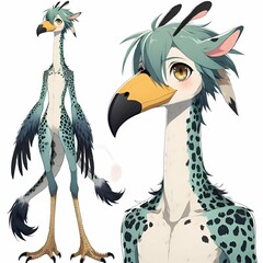 Wall Mural - ai generated illustration of a whimsical fantasy monster two tails and big black and yellow beak