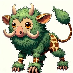 Wall Mural - ai generated illustration of a whimsical fantasy monster with horns, fangs and giraffe skin