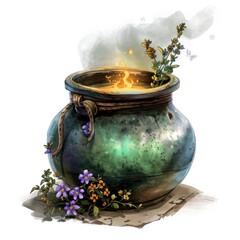 20. A potion cauldron clipart, magical element, fantasy art, dark, isolated on white background