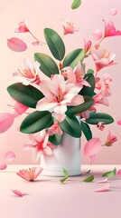 Poster - Elegant Pink Rhododendron Floral Bouquet Captured in Soft Pastel Tones for Romantic Decor