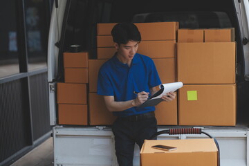 Truck Mover Unloading Van Carrying Boxes And Moving House