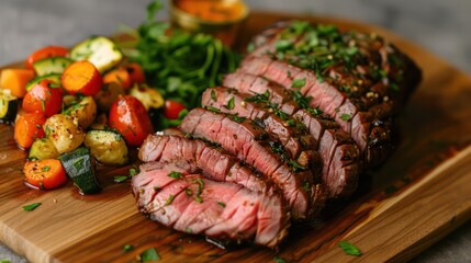 Thinly sliced ​​roast beef Fresh with vegetables on the side