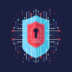 Poster - Abstract digital shield with a keyhole representing cybersecurity and data protection on a dark background.