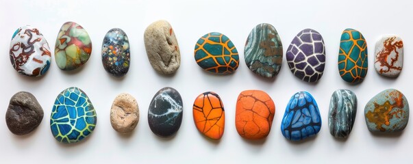 Wall Mural - painted rocks arranged to form a neural network, handmade artificial intelligence data