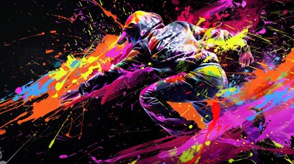 Wall Mural - Dynamic Dance Silhouette in a Splash of Color