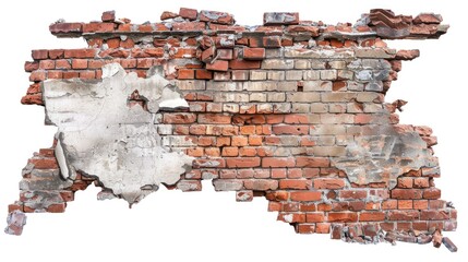 Canvas Print - A worn-out brick wall with a noticeable hole, suitable for use as a background or to represent damage or decay