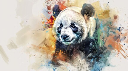 Wall Mural - Abstract Panda Portrait in Watercolor