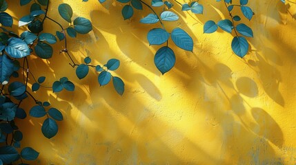 Wall Mural - Green Vines Climbing on a Yellow Wall