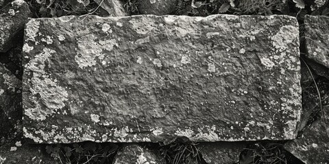 Wall Mural - A classic black and white image of an old stone wall with texture and worn stones