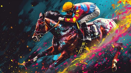 Wall Mural - Jockey and Horse in Motion, a Splash of Color