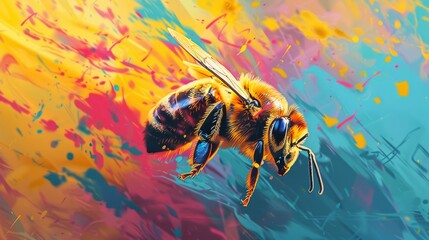 Wall Mural - Bee in Flight - Vibrant Abstract Artwork