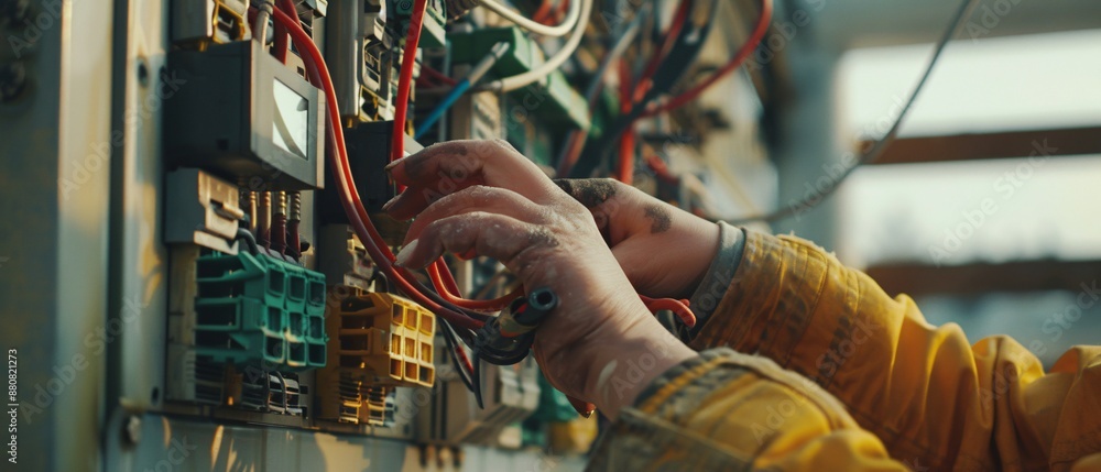 Electrical Installation Industrial Activities: Hands of a couple ...