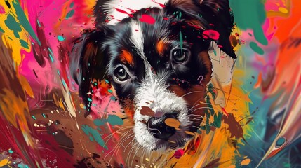 Wall Mural - Colorful Dog Portrait with Abstract Background