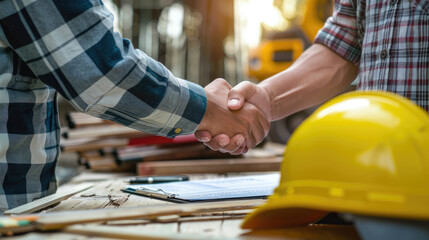 Wall Mural - Handshake Between Engineers on Construction Site Signifying Agreement