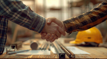 Wall Mural - Handshake Between Engineers on Construction Site Signifying Agreement