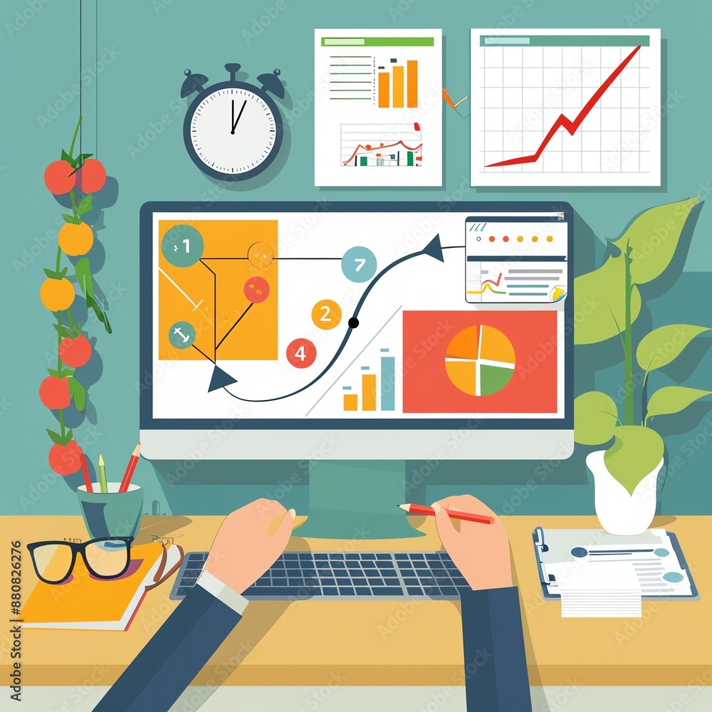 Workflow optimization flat design front view theme efficiency cartoon ...