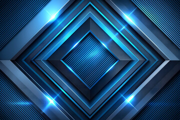 Poster - Blue abstract modern background with 3D effects. Light and radiance, metallic shine.
