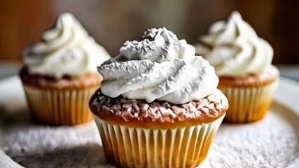 Canvas Print -  Deliciously decadent cupcakes with fluffy whipped cream toppings