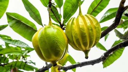 Sticker -  Fresh and vibrant tropical fruits hanging from a tree