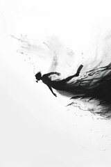 Wall Mural - A black and white sketch of a person snorkeling in the ocean