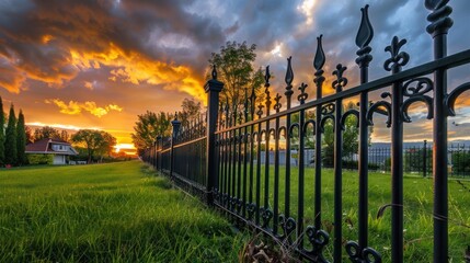 Wall Mural - Sunset View Through a Wrought Iron Fence