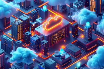 Fototapete - An stock solution for smart cities at night. Intelligent city concept, Internet of things, smart life, smart life, information technology, gradient grid line.