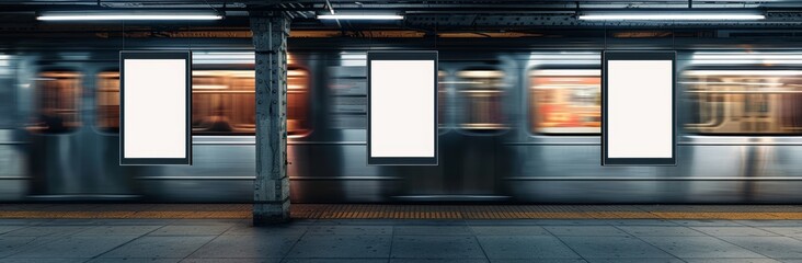 Aufkleber - Three dimensional illustration of a light box screen with white blank space for an advertisement and handrails on the right. Billboard posters at a train station with no posters.