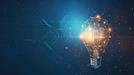 Leinwandbilder - Luminous blue light bulb with neon frame in low poly style. Stock illustration