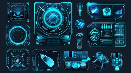 Fototapete - An abstract technology UI with hologram elements of digital data chart.UI for game background design. Technology background. Digital data. Stock UI.