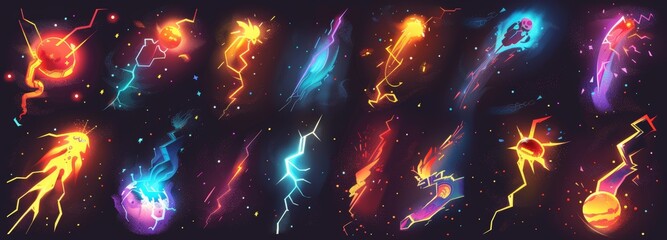 Wall Mural - Cartoon lightning effect. Phaser lightnings from a game or comic book.