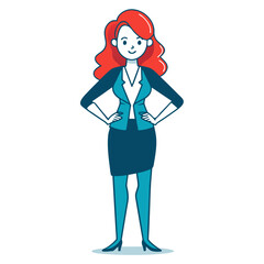 Wall Mural - Casual Business Woman with Red Hair in Various Poses Line Art Vector Set