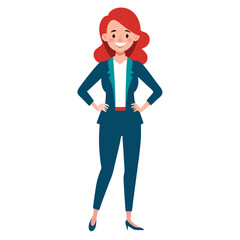 Wall Mural - Casual Business Woman with Red Hair in Various Poses Line Art Vector Set