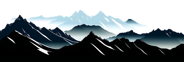 Wall Mural - Black silhouette of mountains peaks landscape banner panorama illustration adventure travel icon vector for logo, isolated on white background