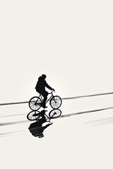 Wall Mural - A black and white sketch of a person riding a bicycle