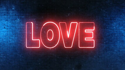 Love text font with light. Luminous and shimmering haze inside the letters of the text i love you. Love neon sign.