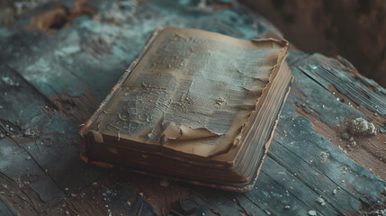 Wall Mural - A book is open on a table with a few other books stacked on top of it