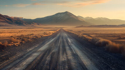 Wall Mural - A road in the desert with mountains in the background