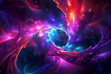 Wall Mural - Abstract neon fractal wallpaper with space