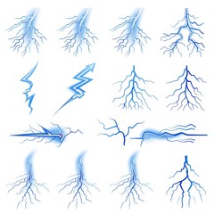 Poster - Set of Blue Lightning Bolt Vector Illustrations