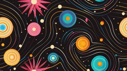 Wall Mural - Abstract Cosmic Pattern with Colorful Circles and Stars